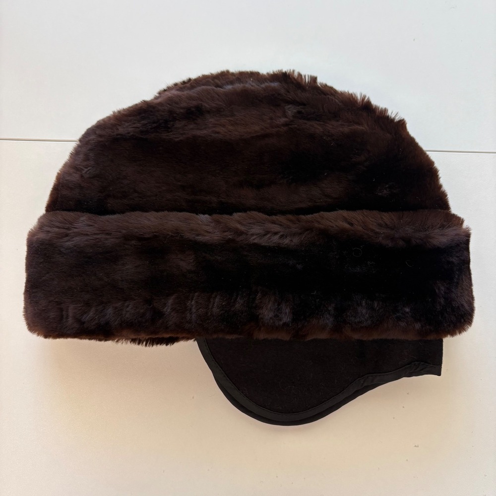 Gerb Manufacturing Faux Fur Trapper Hat Unisex OS Dark Brown Ear Flaps Vintage